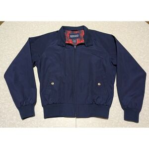 Vintage 80s Men's Lands' End Harrington Bomber Jacket Medium Navy Red Plaid